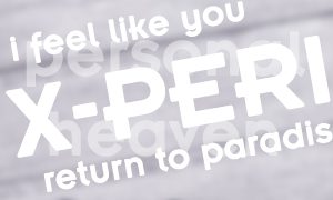 Font used for X-PERIENCE name on Lost in Paradise album and singles (return to paradise, personal heaven and i feel like you)